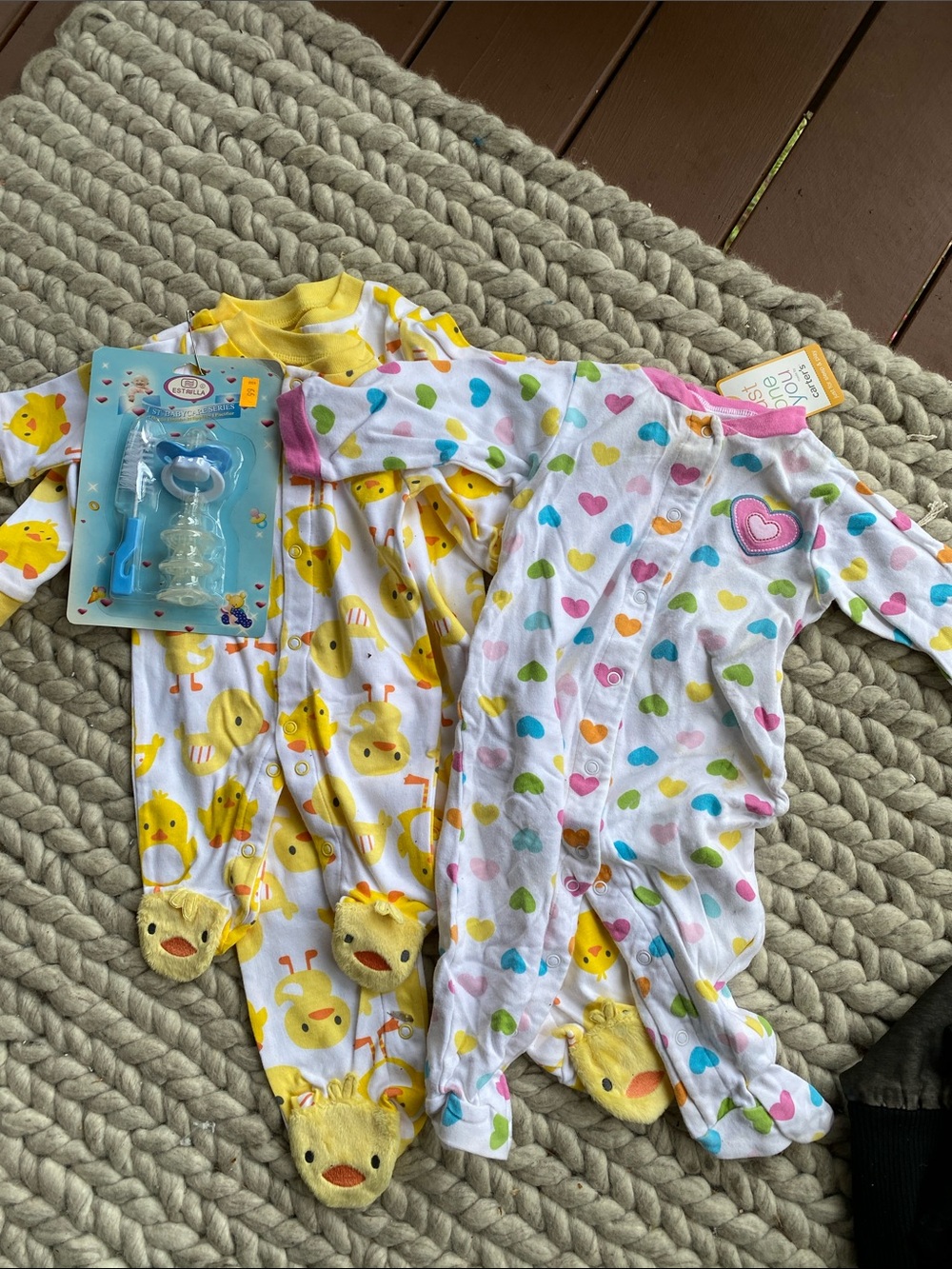 Carter's White Footed Pajama Set with Multicolor Hearts and Pink Trim